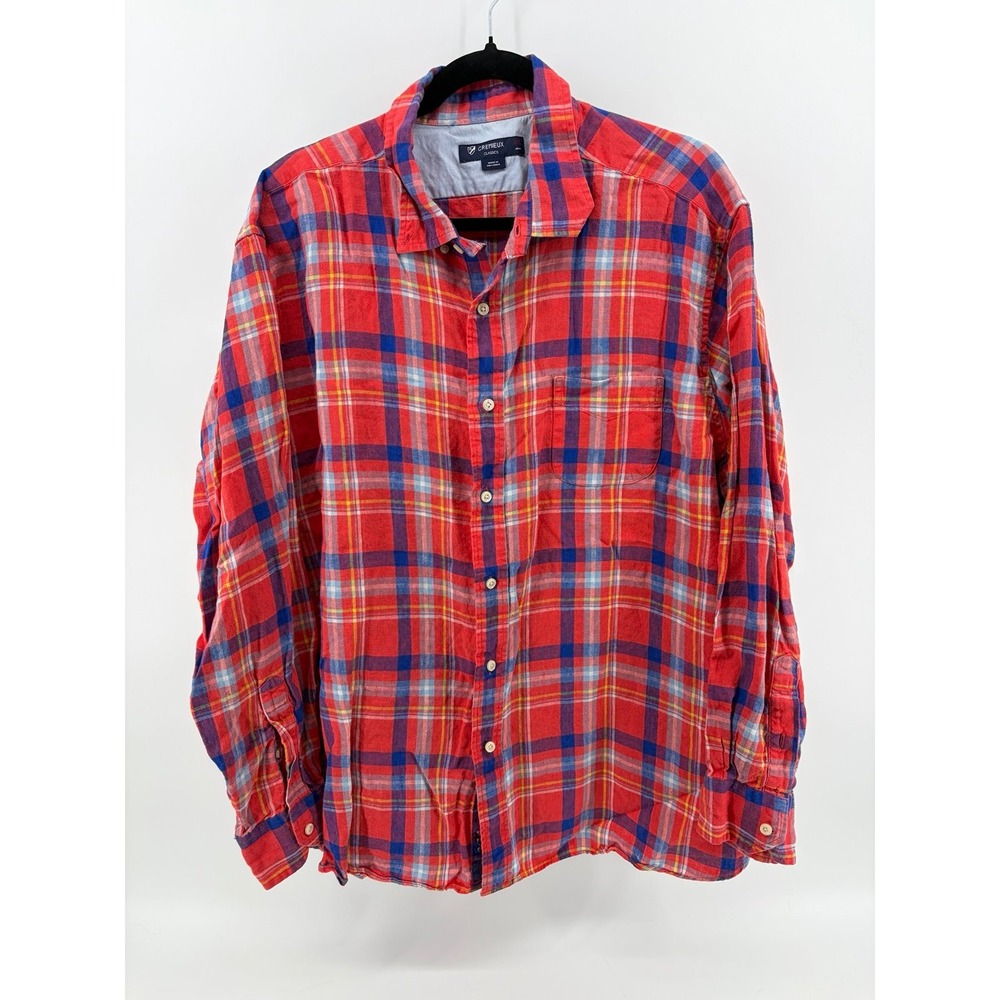 Cremieux Classics, Red/Blue Plaid Long-Sleeve Button Up, Men's Size XXL, Pre-Own